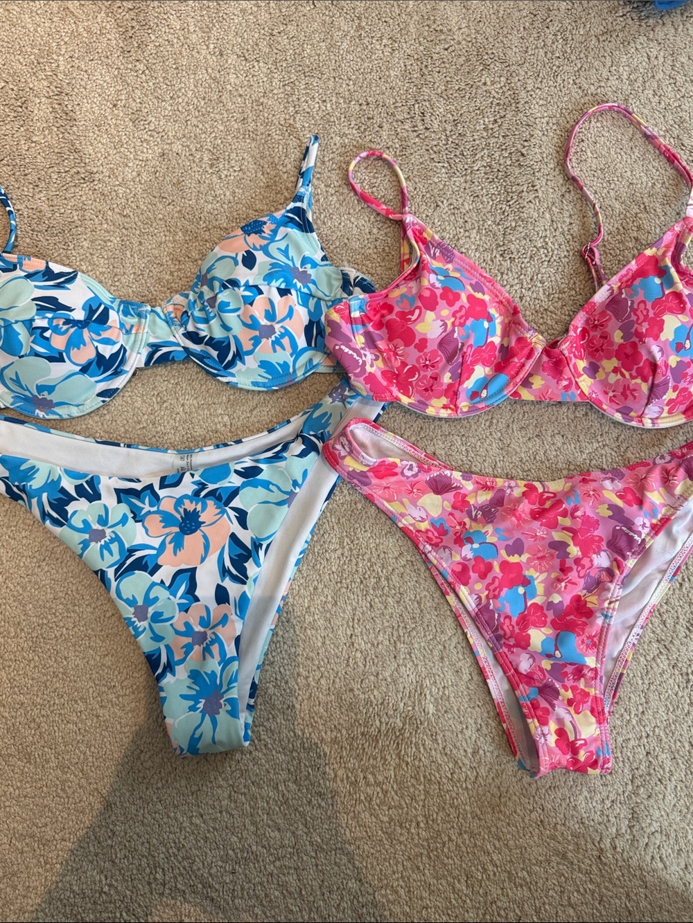 SHEIN Floral Mix Underwire Bikini Set - Blue & Pink